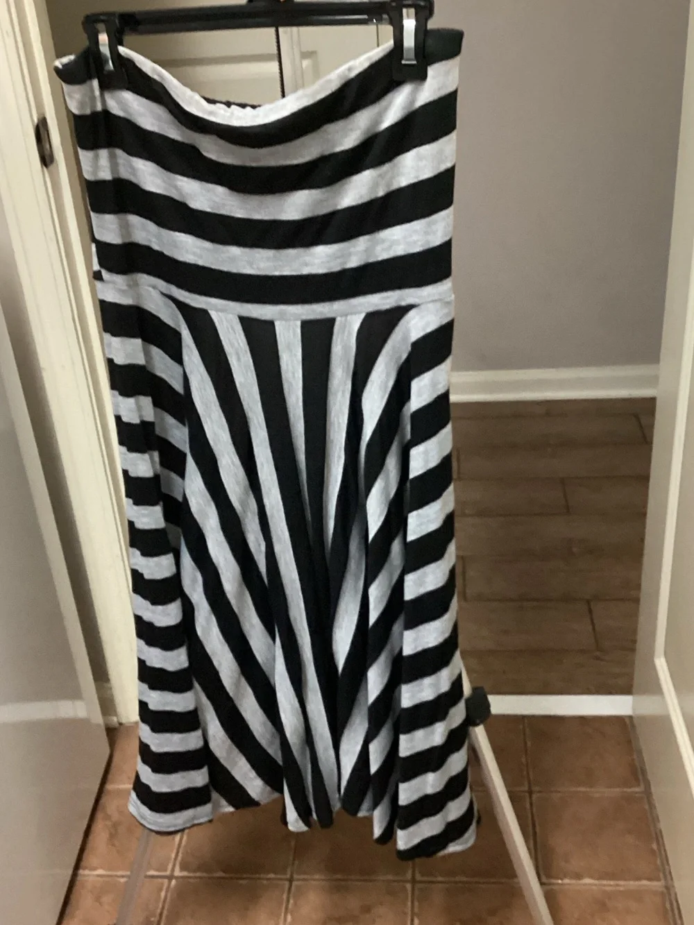 Striped Black and White Maxi Skirt - Flared Women's Skirt